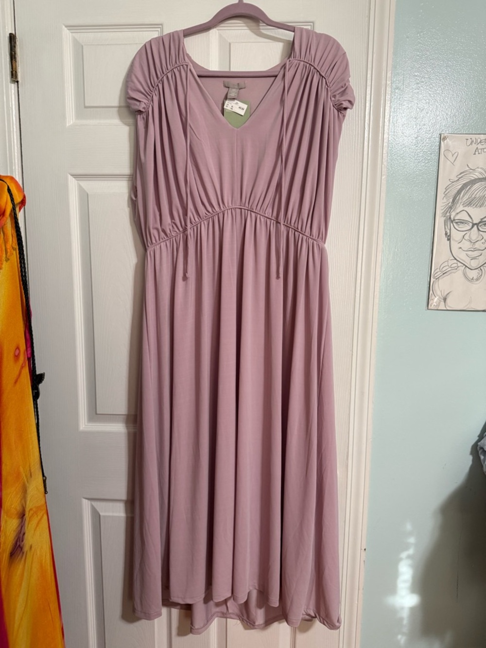 H&M Mauve V-Neck Gathered Waist Goddess Maxi Dress,brand new with tags!